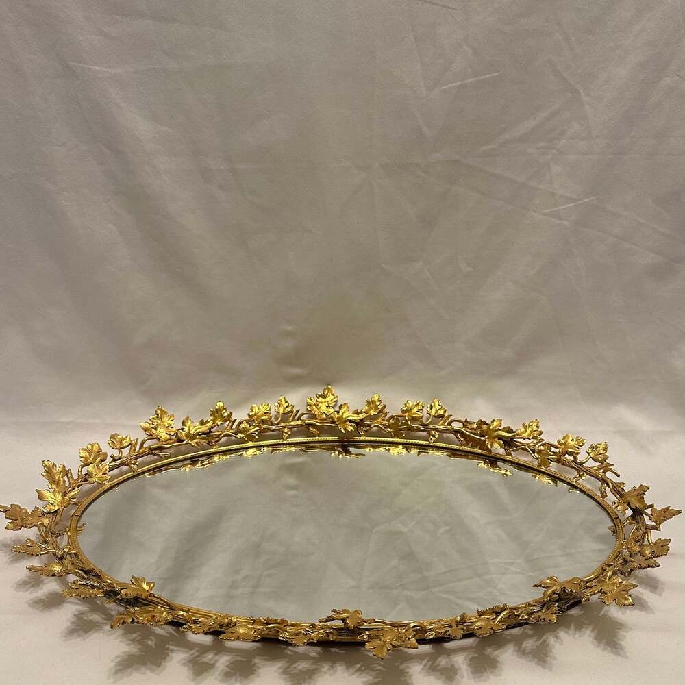 Vintage Hollywood Regency Gold Mirrored Dresser Tray or Wall Mirror, 1960s RARE - Picture 2 of 16